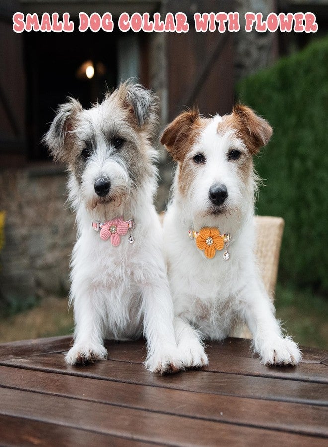 Hpmjz 2Pcs Small Dog Collar with Flower Puppy Collar for Girl Dog Collars for Small Dogs Cute Unique Collars with Bell Distinctive Patterns Adjustable Length (Pink Yellow) - Image 5